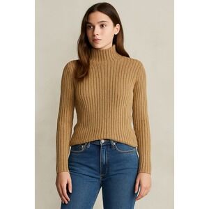 VTG Ralph Lauren RRL Sweater Womens Medium Ribbed Chunky Knit Mock Fitted Brown